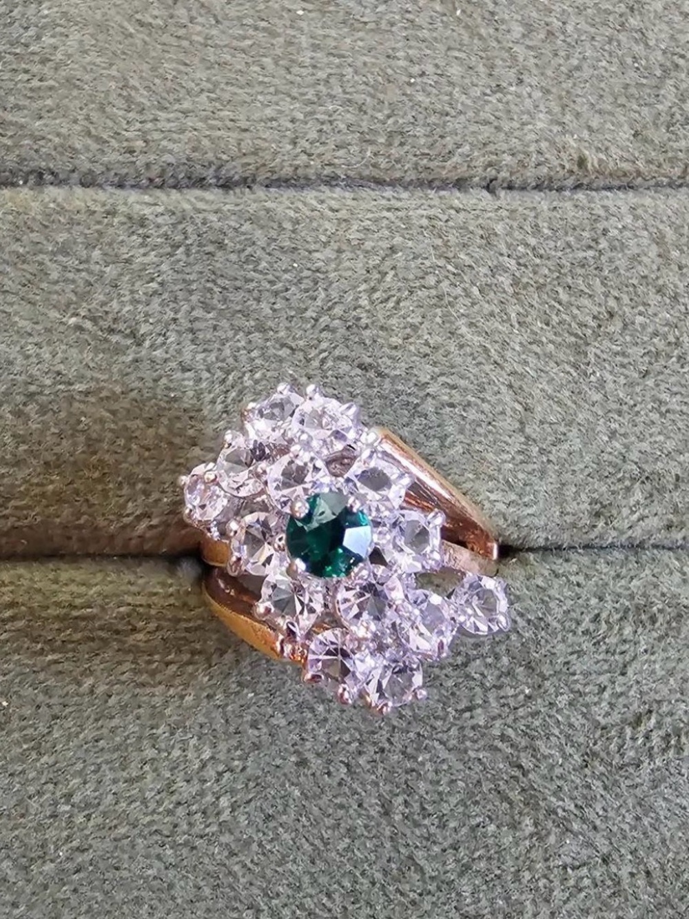 Emerald Center Crystal Cluster Ring - Women Jewelry gold plated ring size 5
